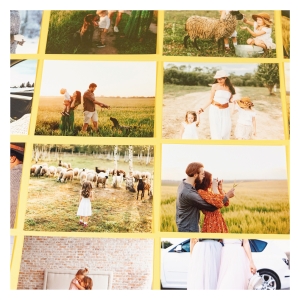 Ideas de inspiración para el uso de copias 10x15 de Fotoprix. Ideas de inspiración para el uso de copias 10x15 de Fotoprix. Foto de varias impresiones a ese tamaño colocadas todas en un fondo amarillo.