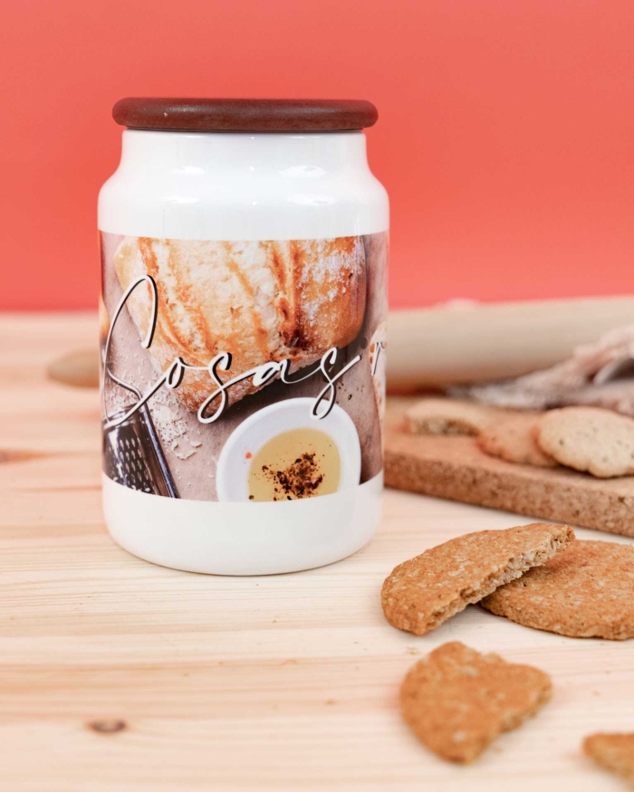Regalos de Fotoprix. Bote de cocina personalizado. Conserva todo tipo de alimentos en un recipiente en el que observarás cada día tu foto favorita.