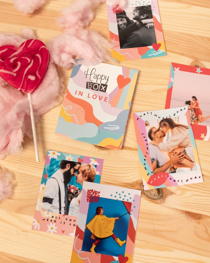 Happy Box Collection - Pack de fotos romántico para San Valentín Descubre los Happy Box. Cajitas para fotos exclusivas de Fotoprix. Con originales diseños coleccionables.